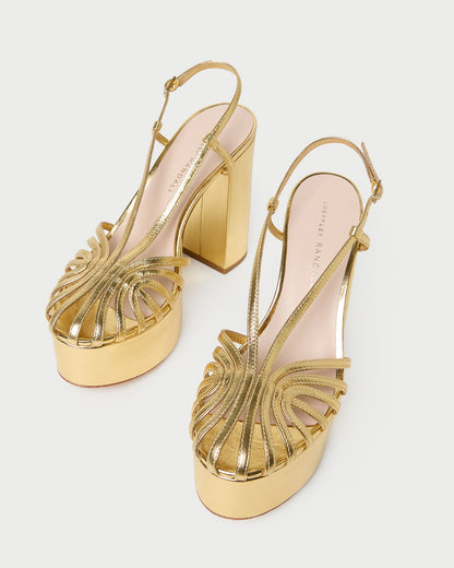 Loeffler Randall Isabella Gold Leather Platform Sandal