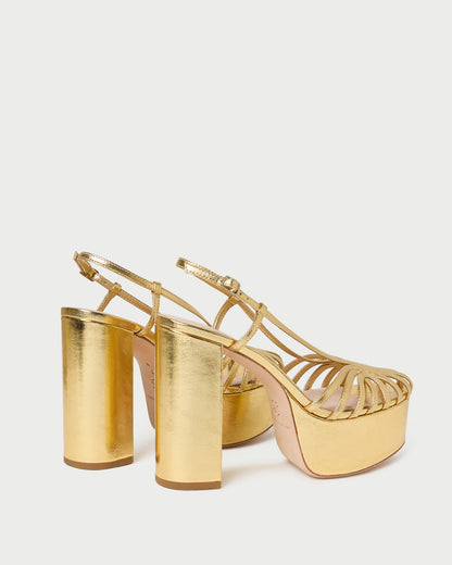 Loeffler Randall Isabella Gold Leather Platform Sandal
