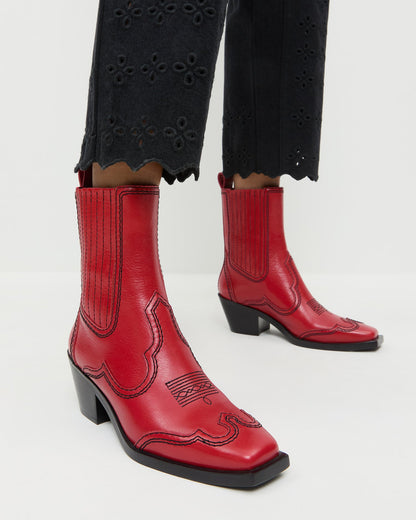 Loeffler Randall Agnes Red Leather Western Boot