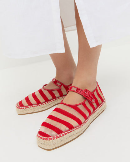 Loeffler Randall Clover Red/Caramel Mesh Espadrille