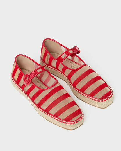 Loeffler Randall Clover Red/Caramel Mesh Espadrille