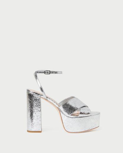 Loeffler Randall Loretta Silver Snake Platform Sandal