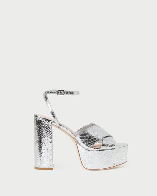 Loeffler Randall Loretta Silver Snake Platform Sandal