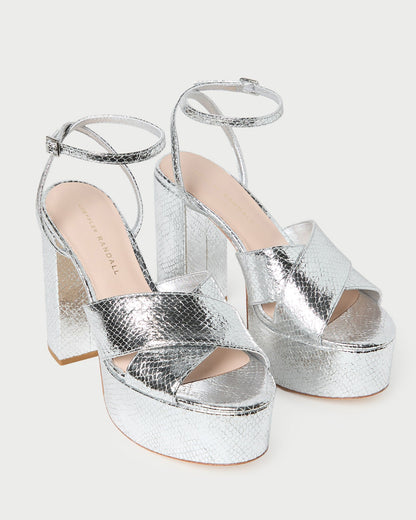 Loeffler Randall Loretta Silver Snake Platform Sandal