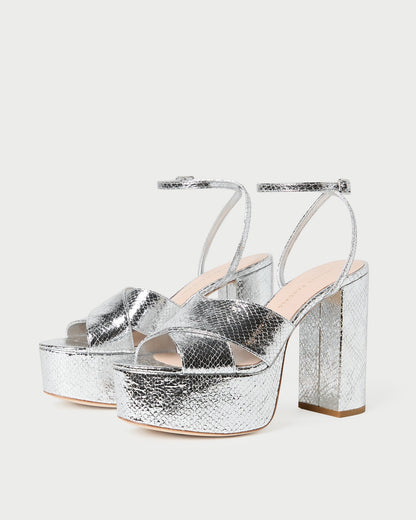 Loeffler Randall Loretta Silver Snake Platform Sandal