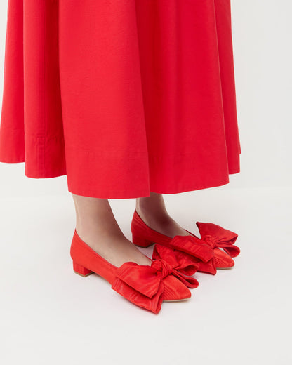 Loeffler Randall Noa Red Moiré Bow Flat