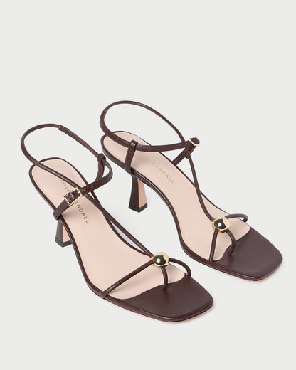 Loeffler Randall Triana Espresso Leather Mid-Heel Sandal