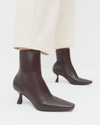 Loeffler Randall Thandy Brown Leather Curved Heel Bootie