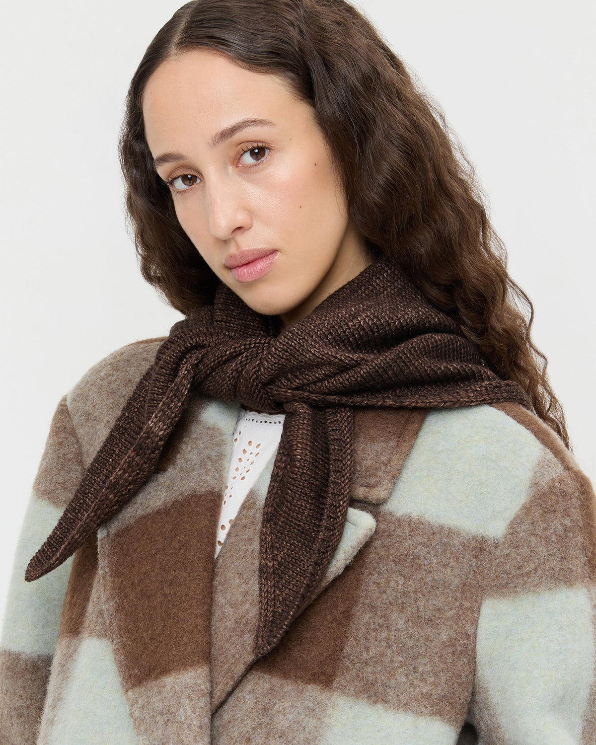 Loeffler Randall Monty Brown Wool Knit Bandana