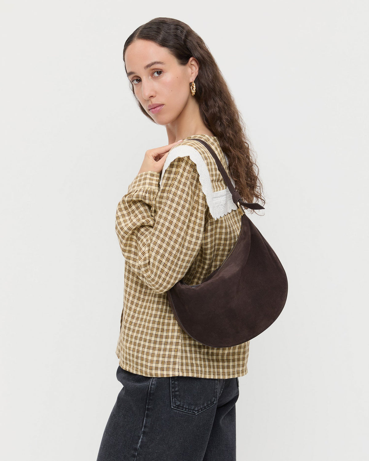Loeffler Randall Harlow Brown Suede Shoulder Bag