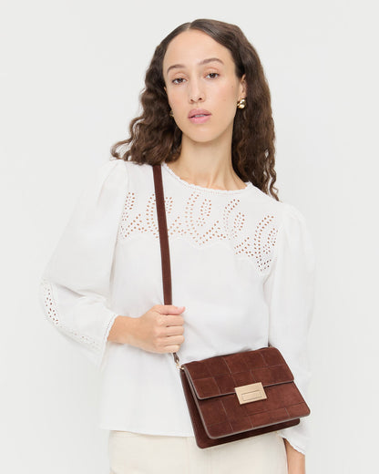 Loeffler Randall Delphine Espresso Suede Shoulder Bag
